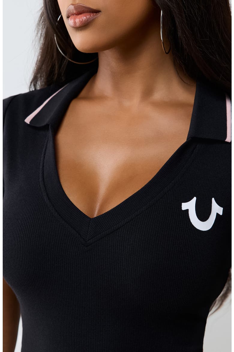 Ribbed Deep V Graphic Polo, Alternate, color, JET BLACK