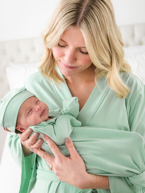 Rufflebutts Modal Blend Knotted Sleep Gown & Hat Set In Green