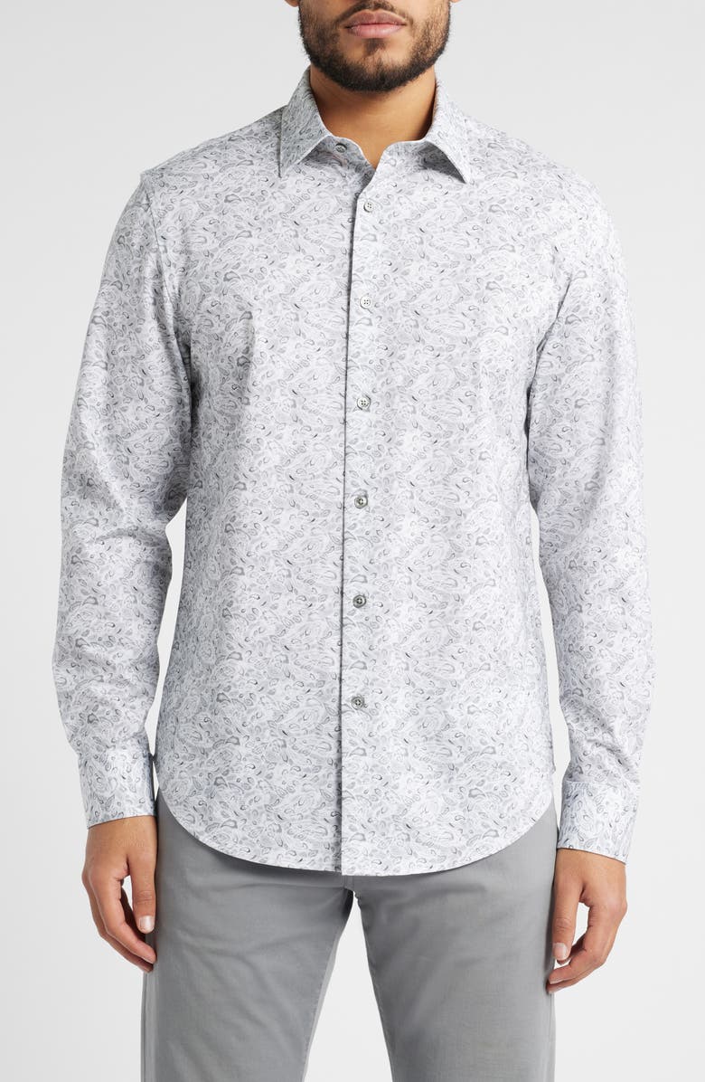 Bugatchi James OoohCotton<sup>®</sup> Button-Up Shirt, Main, color, Platinum