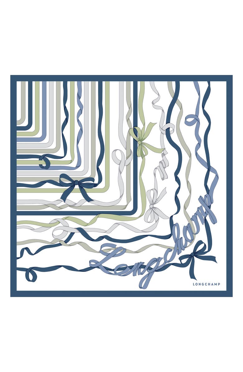 Longchamp Ribbon Print Silk Bandana Scarf, Alternate, color, Slate