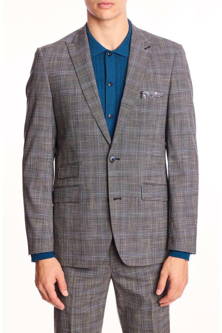 Ashton Slim Fit Gray Plaid Blazer, Main, color, BLUE BLACK PLAID