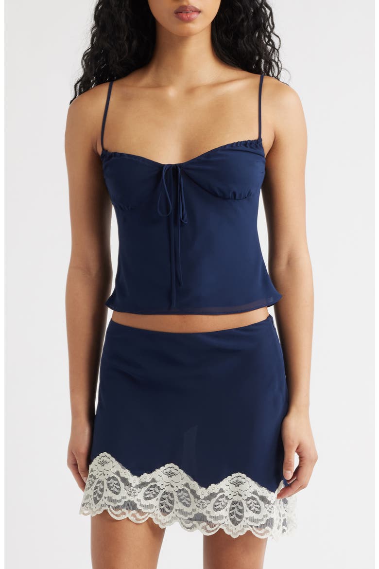 Josephine Sweetheart Neck Chiffon Crop Camisole, Main, color, NAVY