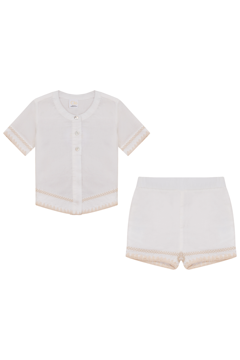 2 Piece Cotton Set Collared Shirt & Elastic Waist Shorts, Main, color, Off White