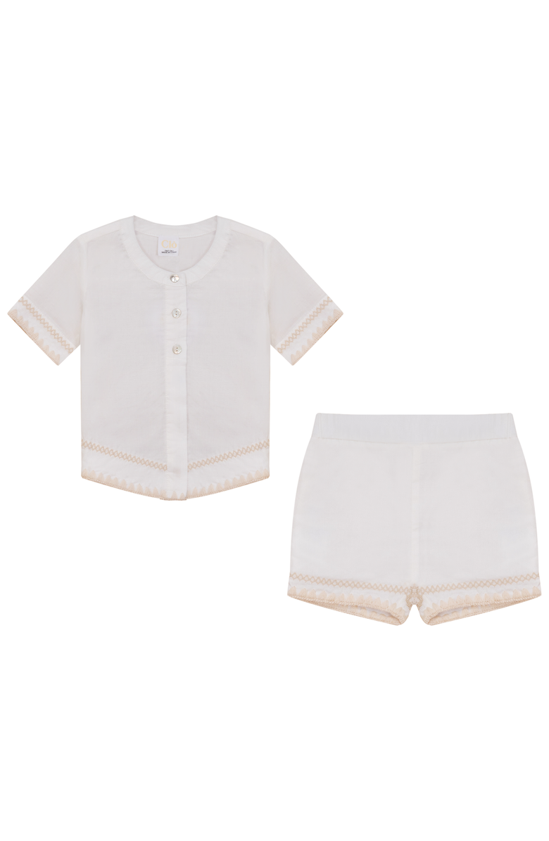 Clô 2 Piece Cotton Set Collared Shirt & Elastic Waist Shorts, Main, color, Off White