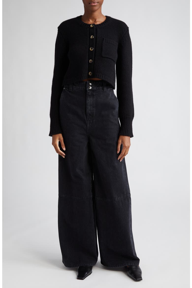 Lavan Cashmere Crop Cardigan, Alternate, color, BLACK