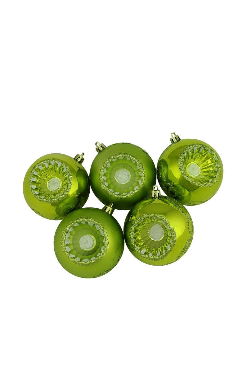 Northlight Shatterproof 2-Finish Retro Reflector Christmas Ball Ornaments - 3.25" (80mm) - Kiwi Green - 5ct, Main, color, 