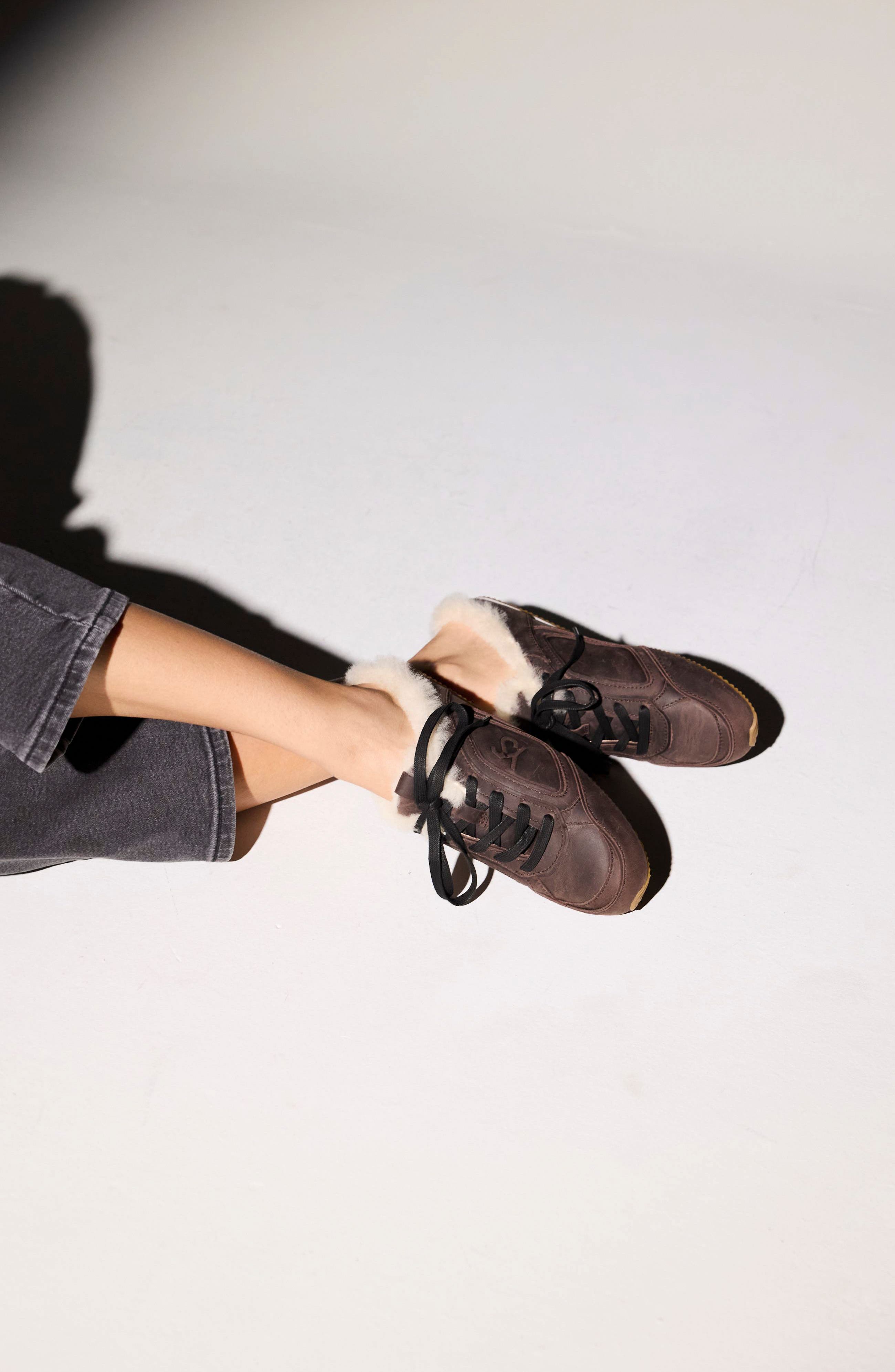 Uptown Slide Sneaker with Faux Fur Trim, Alternate, color, BROWN