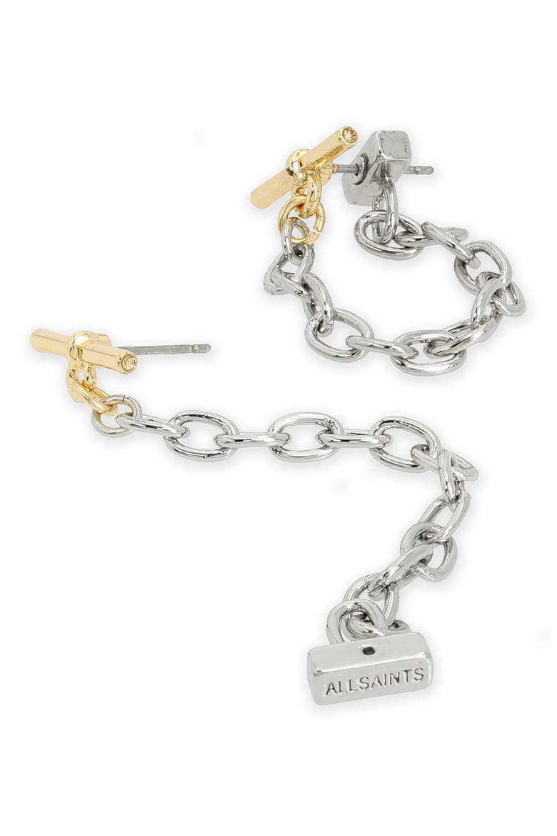 Toggle & Chain Draped Front/Back Earrings, Alternate, color, RHODIUM/ GOLD