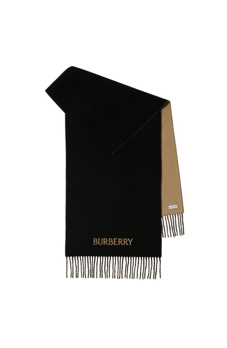 Burberry Reversible EKD Cashmere Scarf, Main, color, Camel/Black