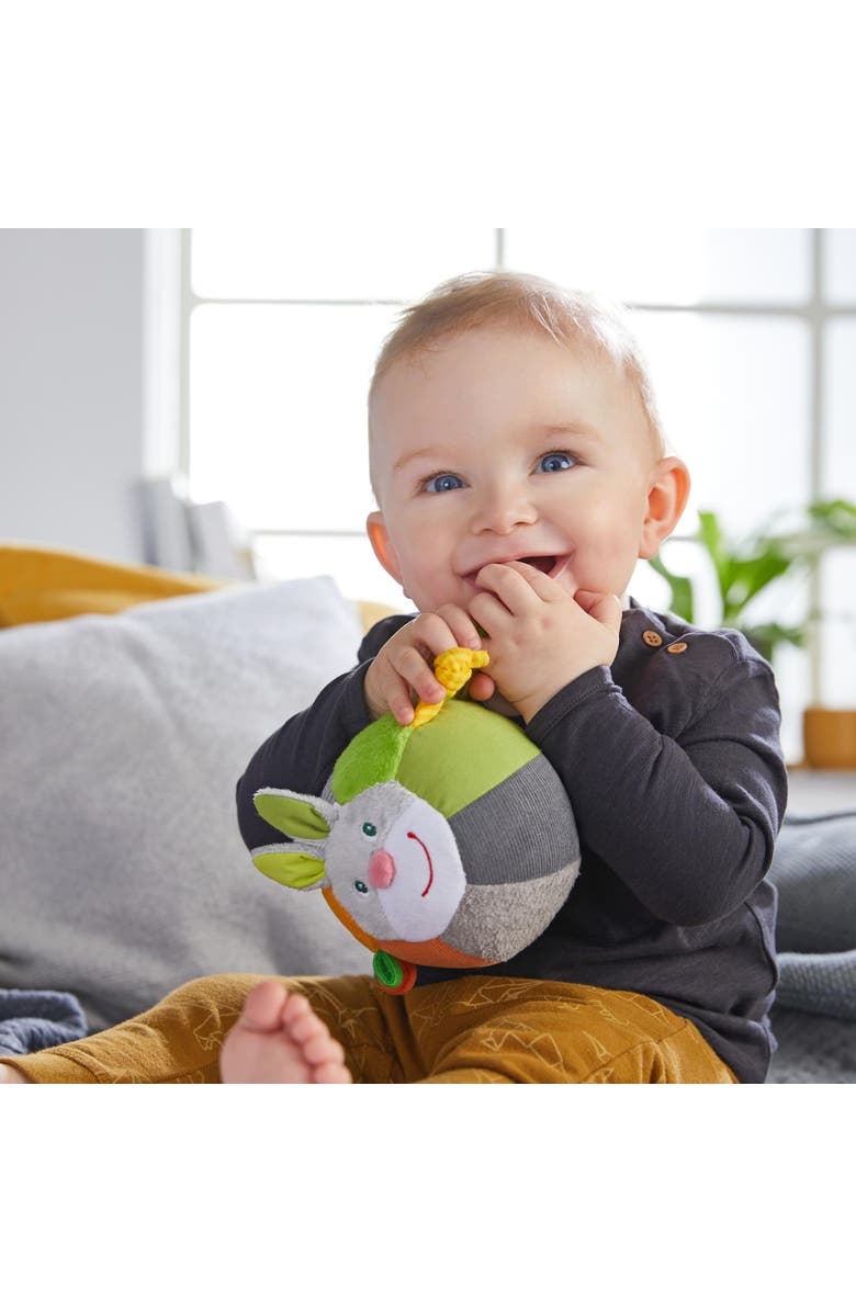HABA Bunny Baby Ball Toy with Crinkle Ears and Rattle Rings - Tummy Time Toy for Fine Motor Skills and Sensory Development for 6 months +, Alternate, color, Multi