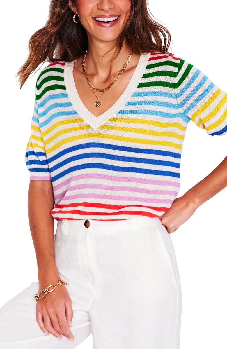 Liv Stripe V-Neck Linen Sweater
