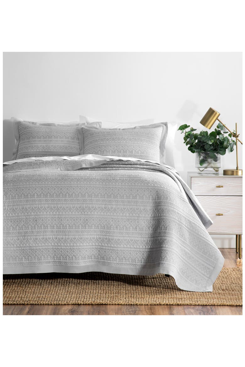 Venecia Cross Stitch Coverlet & Sham Set, Main, color, STONE