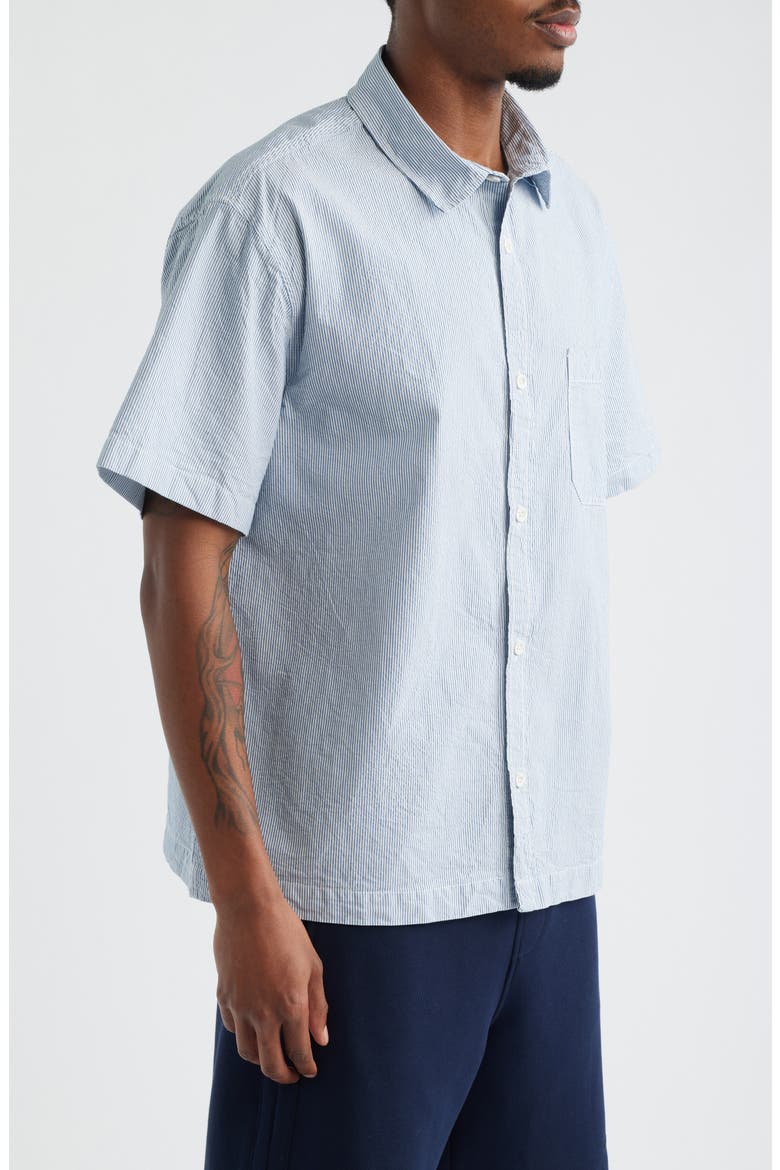 Stripe Short Sleeve Cotton Button-Up Shirt, Alternate, color, BLUE STRIPED