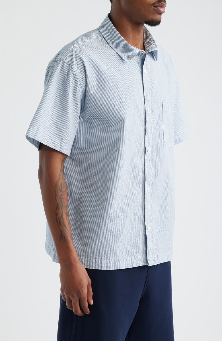 Brooklyn Industries Stripe Short Sleeve Cotton Button-Up Shirt, Alternate, color, Blue Striped