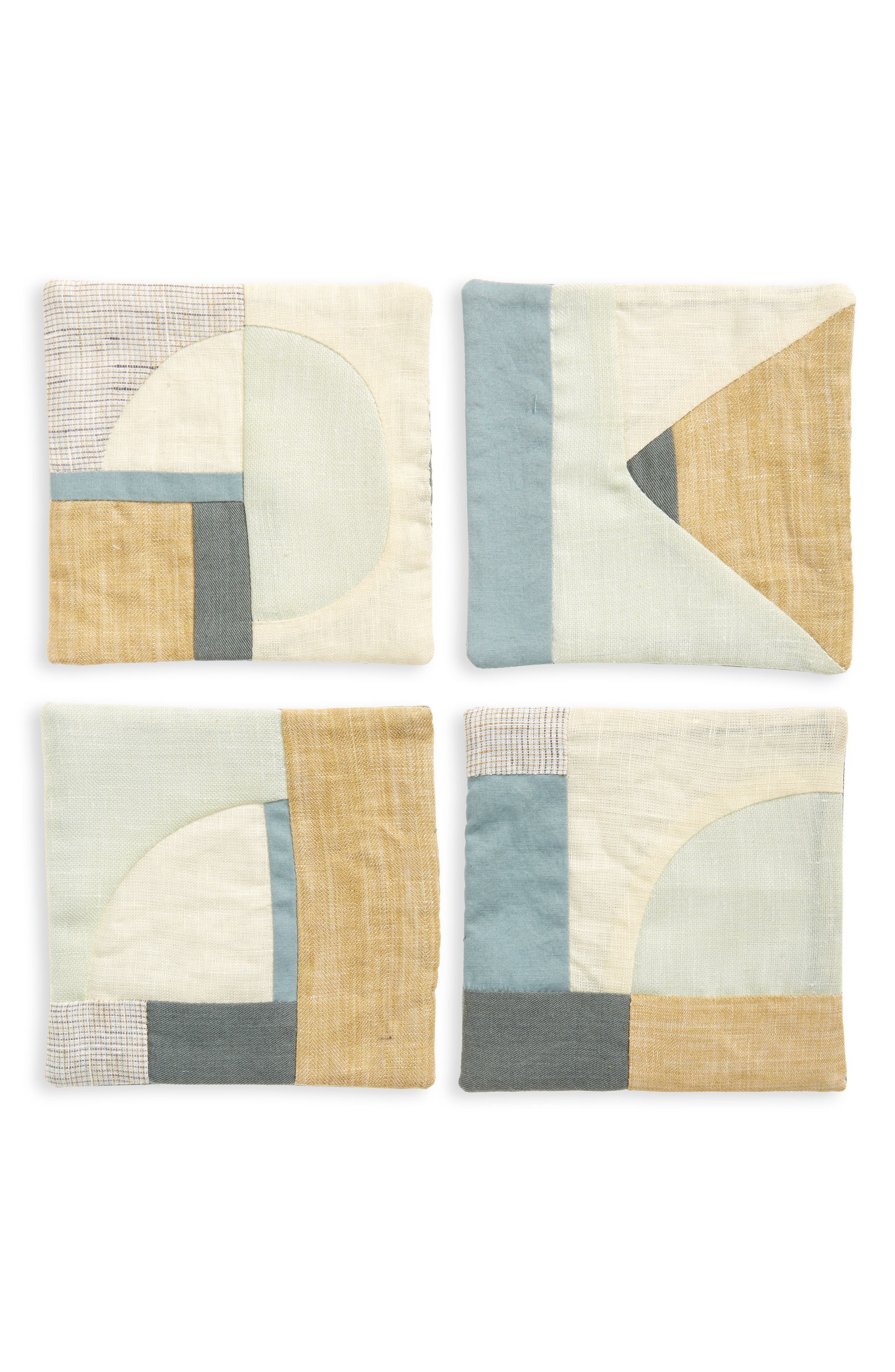 Linen & Cotton Patchwork Coasters, Set of 4 - Thumbnail 2