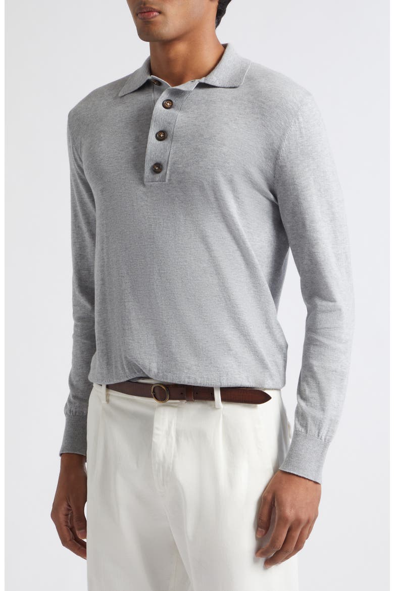 Cotton & Cashmere Long Sleeve Polo, Alternate, color, 13N LIGHT GRAY