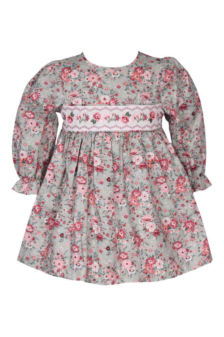 Long Sleeve Floral Smocked Party Dress, Main, color, SAGE
