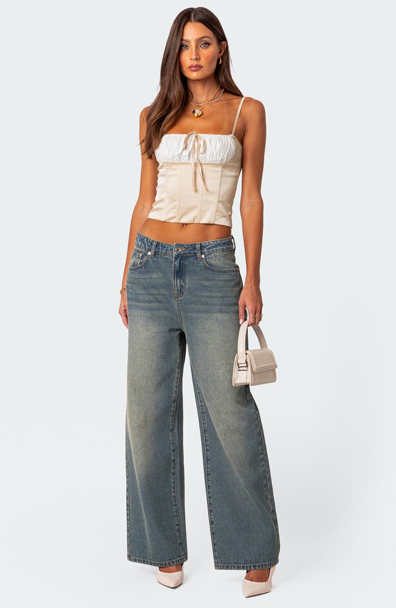 EDIKTED Arabelle Lace-Up Satin Corset Top, Alternate, color, 