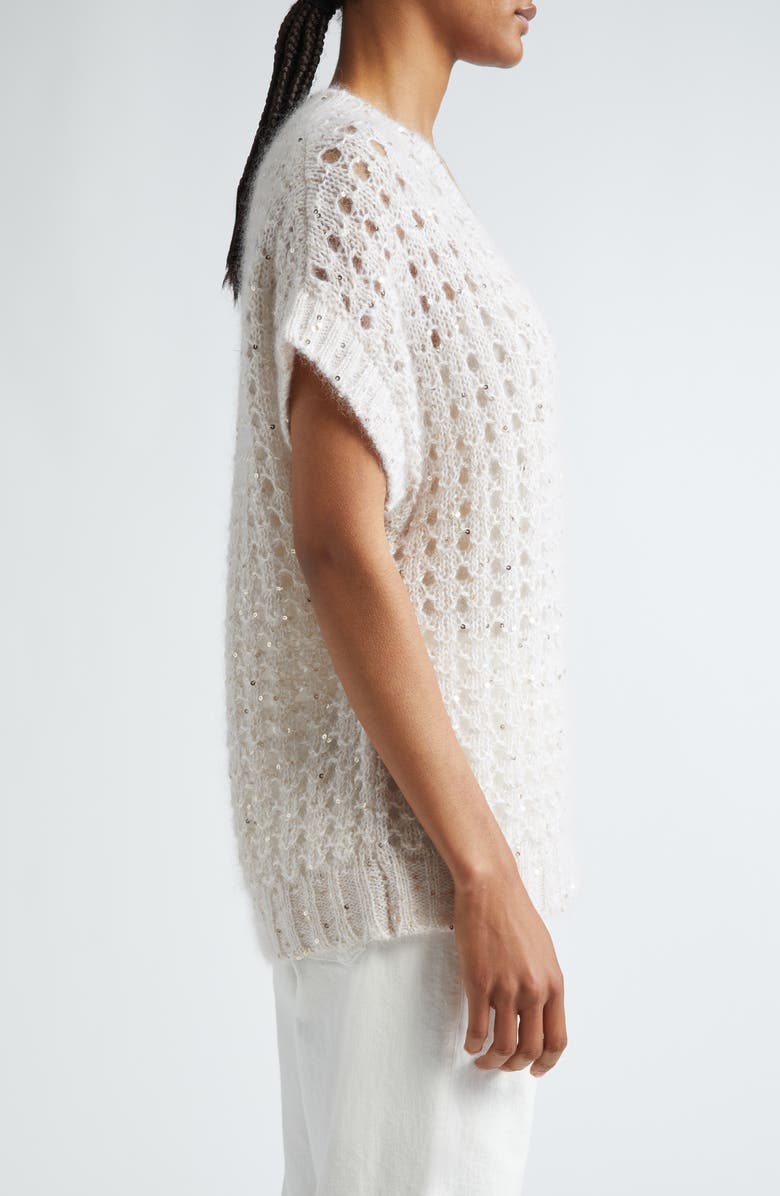 Eleventy Sparkle Openwork Sweater, Alternate, color, Blush Ivory