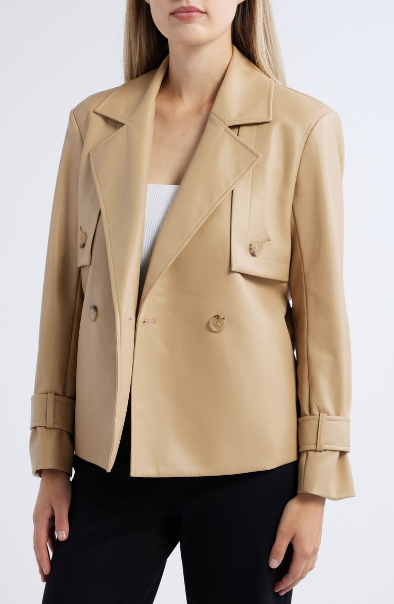 Anne Klein Faux Leather Short Belted Trench Coat, Alternate, color, 