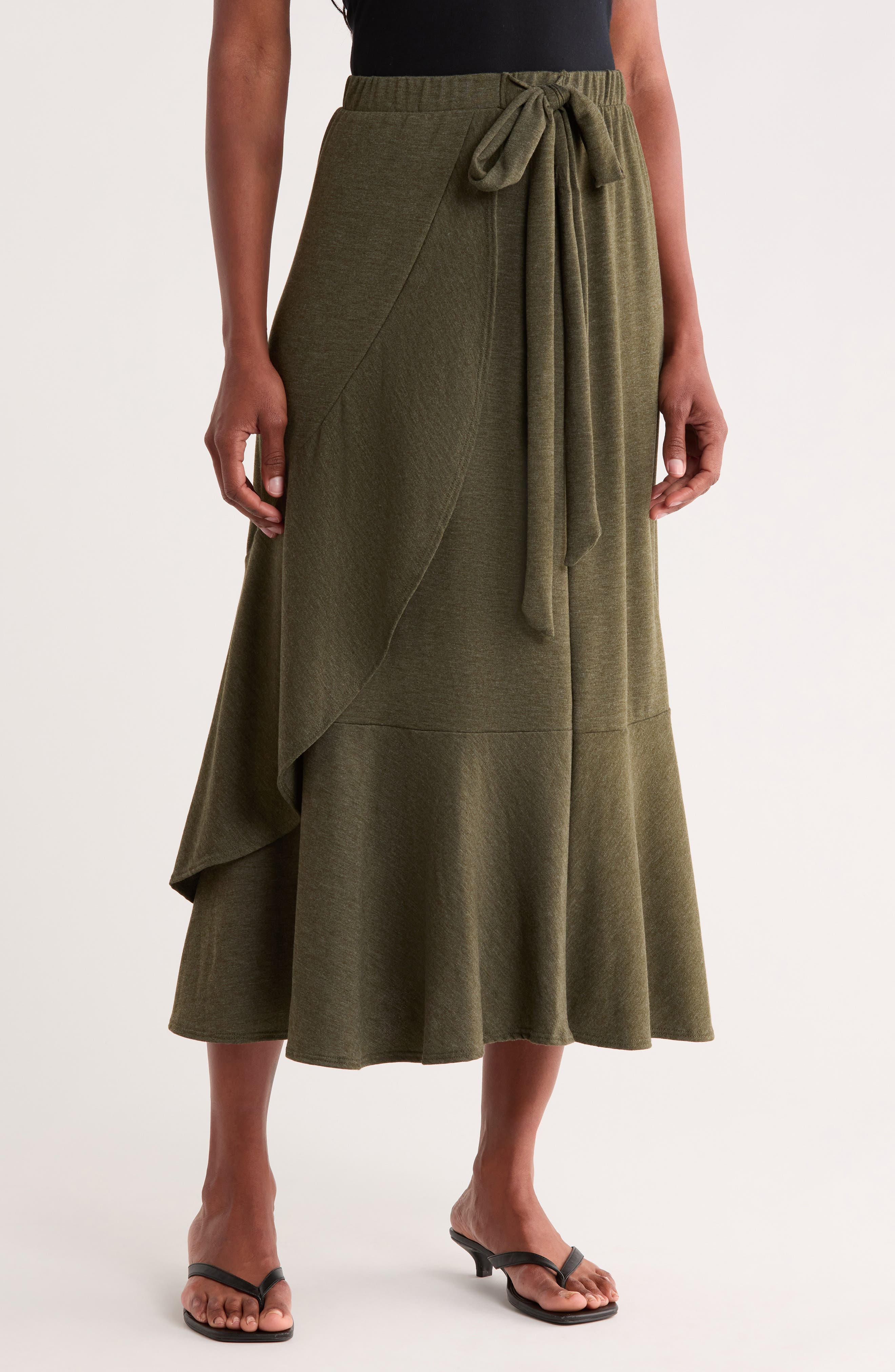 Faux Wrap Midi Skirt