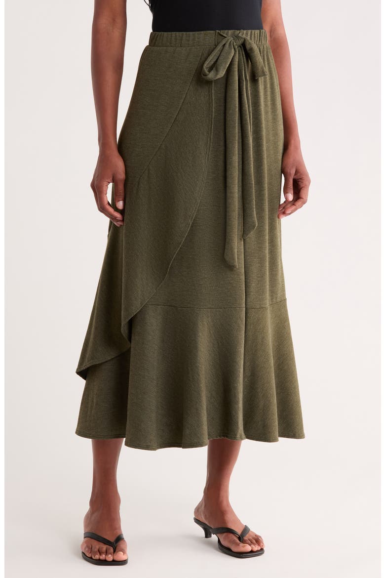 Faux Wrap Midi Skirt, Main, color, GREEN