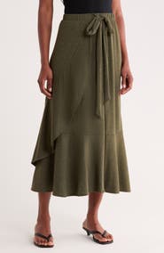 GO COUTURE Faux Wrap Midi Skirt
