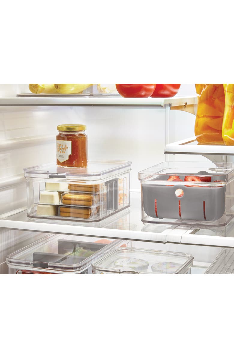 iDesign Small Fridge Bin with Removable Divider - Set of 6 - Clear/Gray, Alternate, color, 