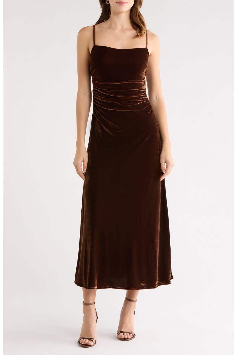 Valery Sleeveless Velvet Midi Dress, Main, color, BROWN