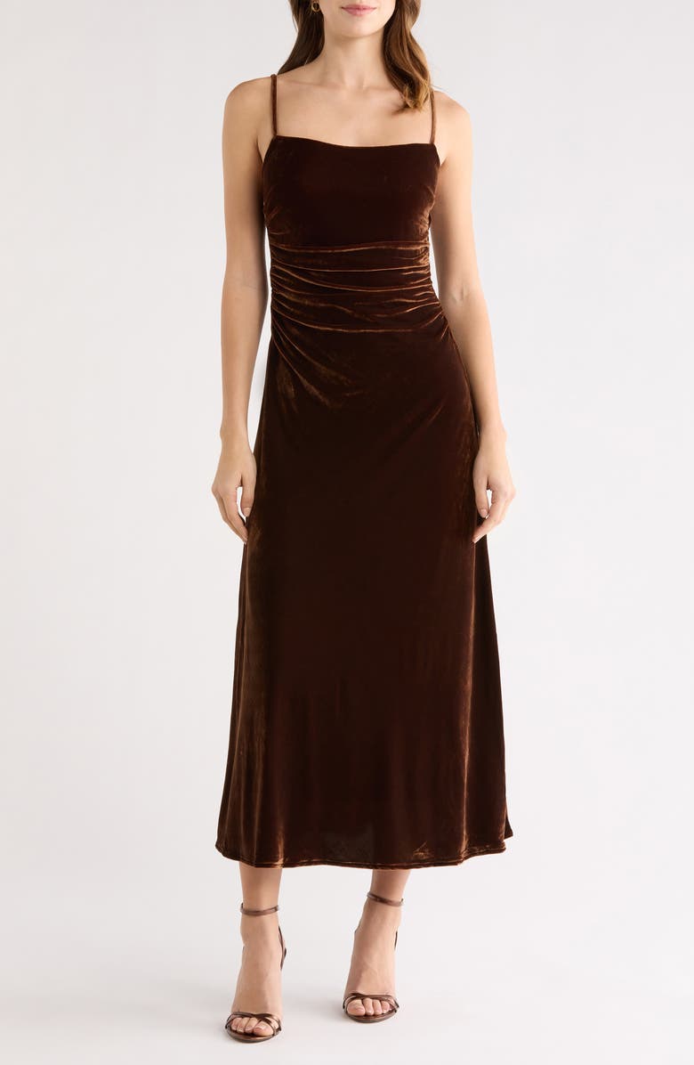 ASTR the Label Valery Sleeveless Velvet Midi Dress, Main, color, Brown