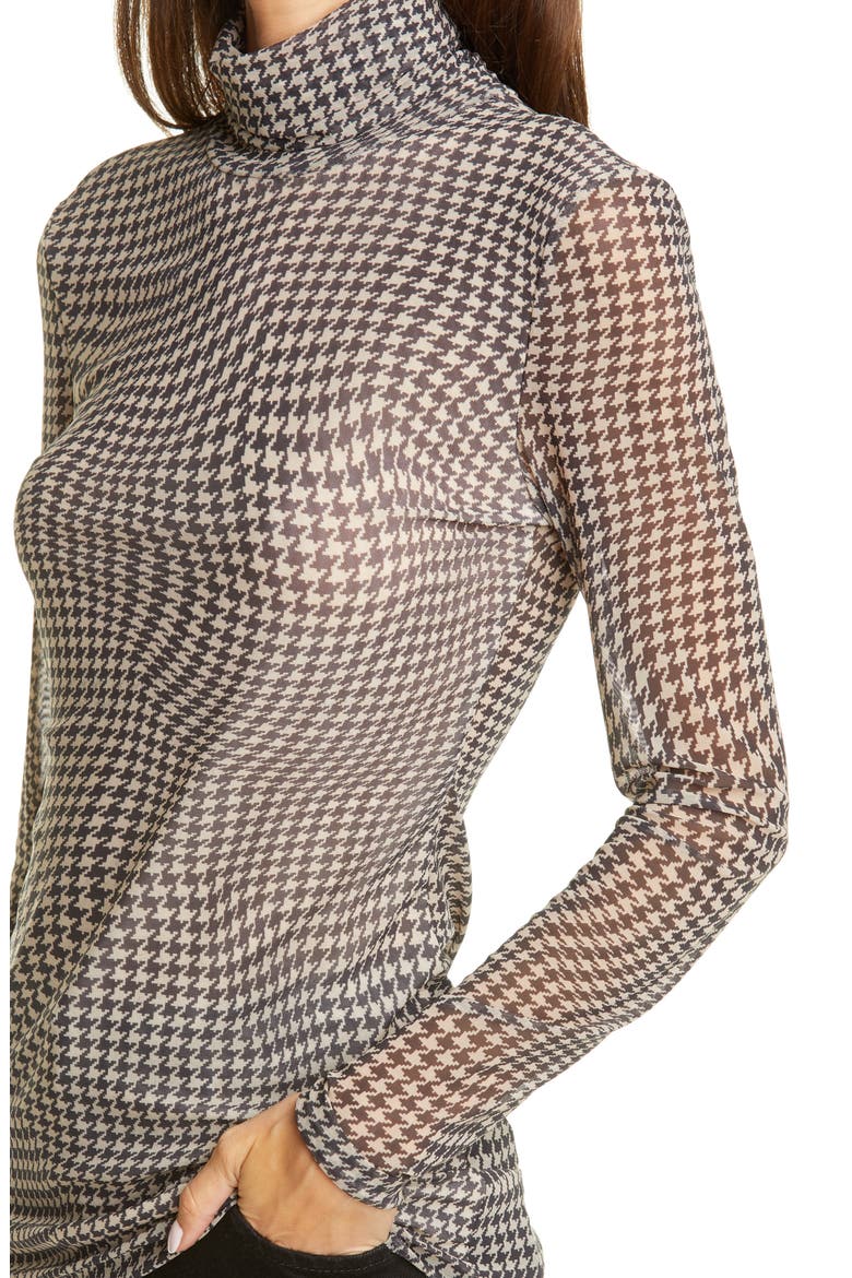 Houndstooth Print Mesh Turtleneck, Alternate, color, BRAZILIAN SAND