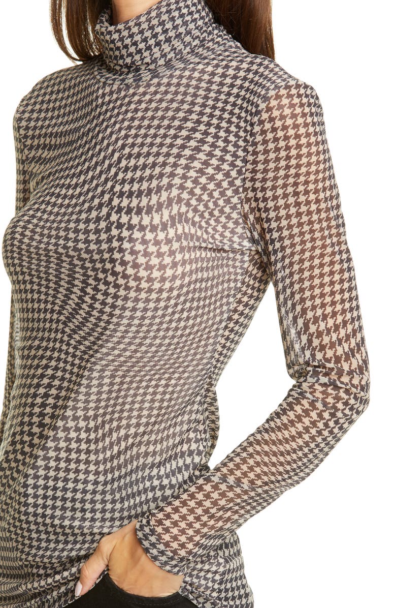 Ganni Houndstooth Print Mesh Turtleneck, Alternate, color, 