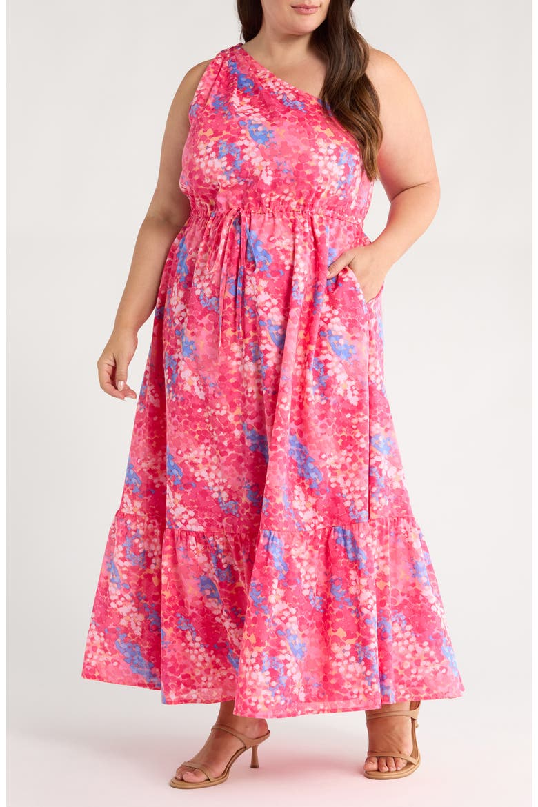 Leah Abstract Elya One-Shoulder Cotton Maxi Dress, Main, color, PINK/ BLUE
