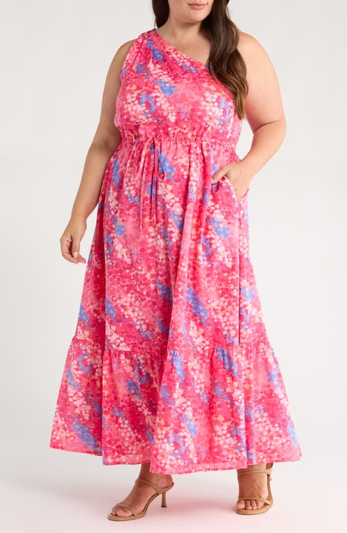 Sugarlips Leah Abstract Elya One-shoulder Cotton Maxi Dress In Pink