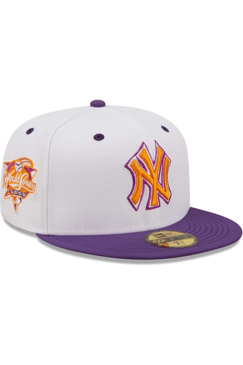 Men's New Era White/Purple New York Yankees 2000 World Series Grape Lolli 59FIFTY Fitted Hat, Main, color, White