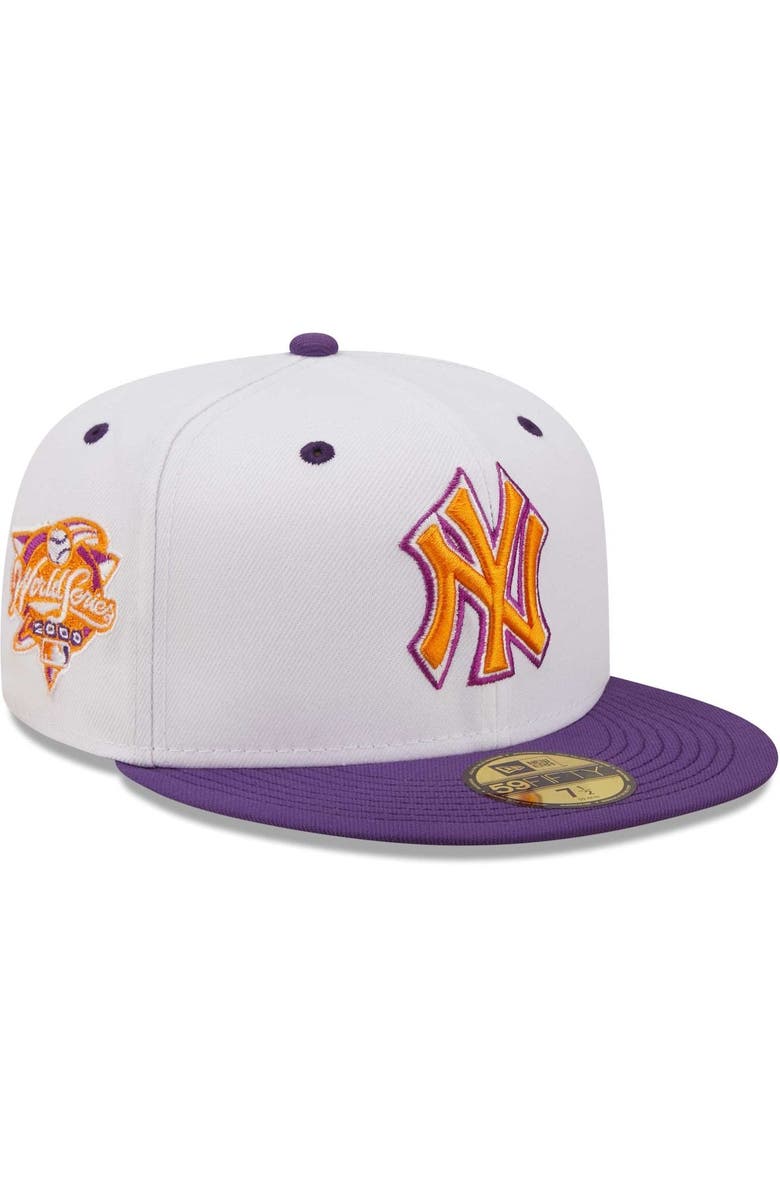 New Era Men's New Era White/Purple New York Yankees 2000 World Series Grape Lolli 59FIFTY Fitted Hat, Main, color, White