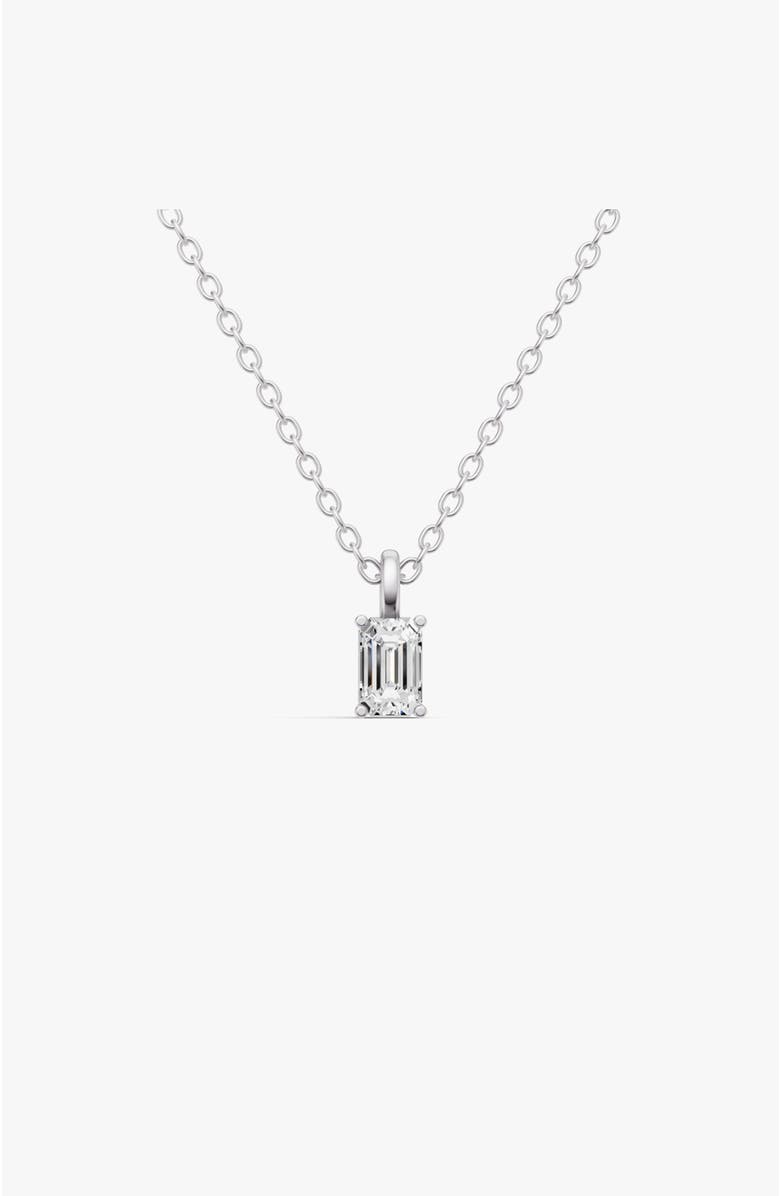SEREIA OFFICIAL 14K Gold 0.75 ct Lab Grown Emerald Cut Diamond Pendant with Prong, Main, color, White Gold