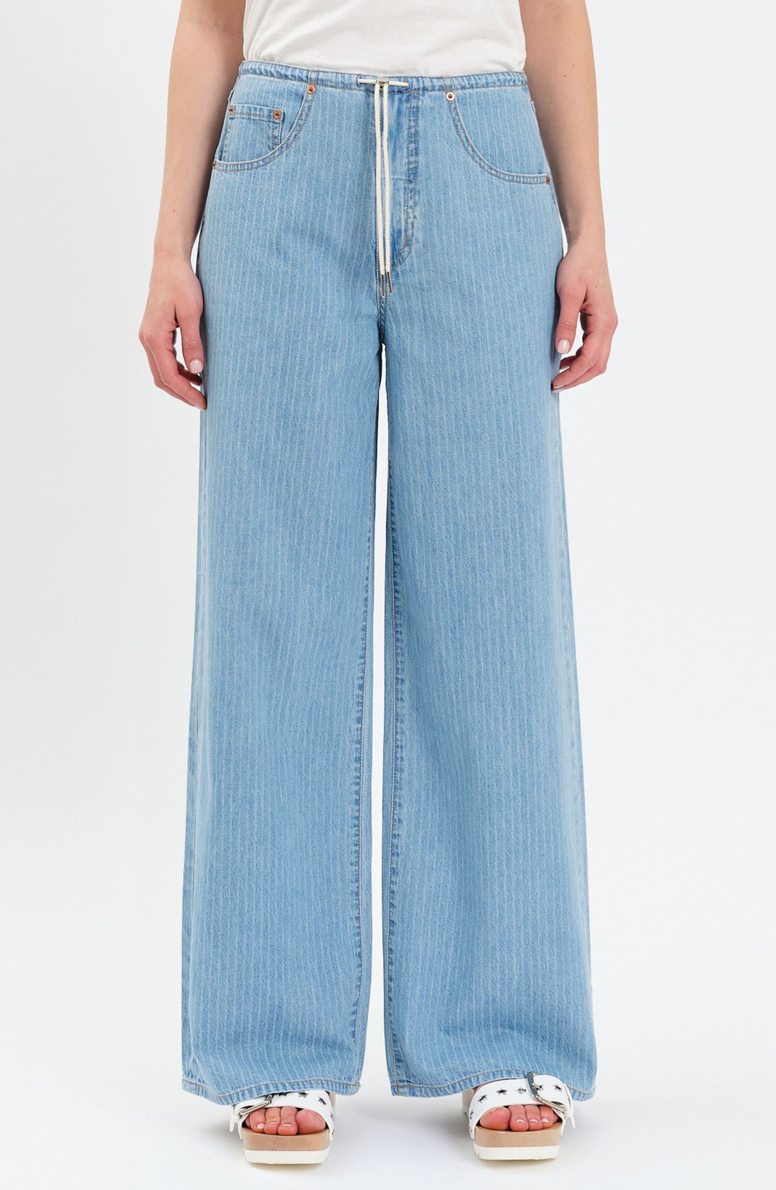 Madison Stripe Drawstring Wide Leg Jeans