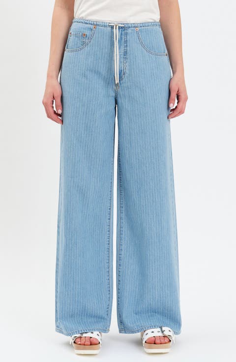 Madison Stripe Drawstring Wide Leg Jeans