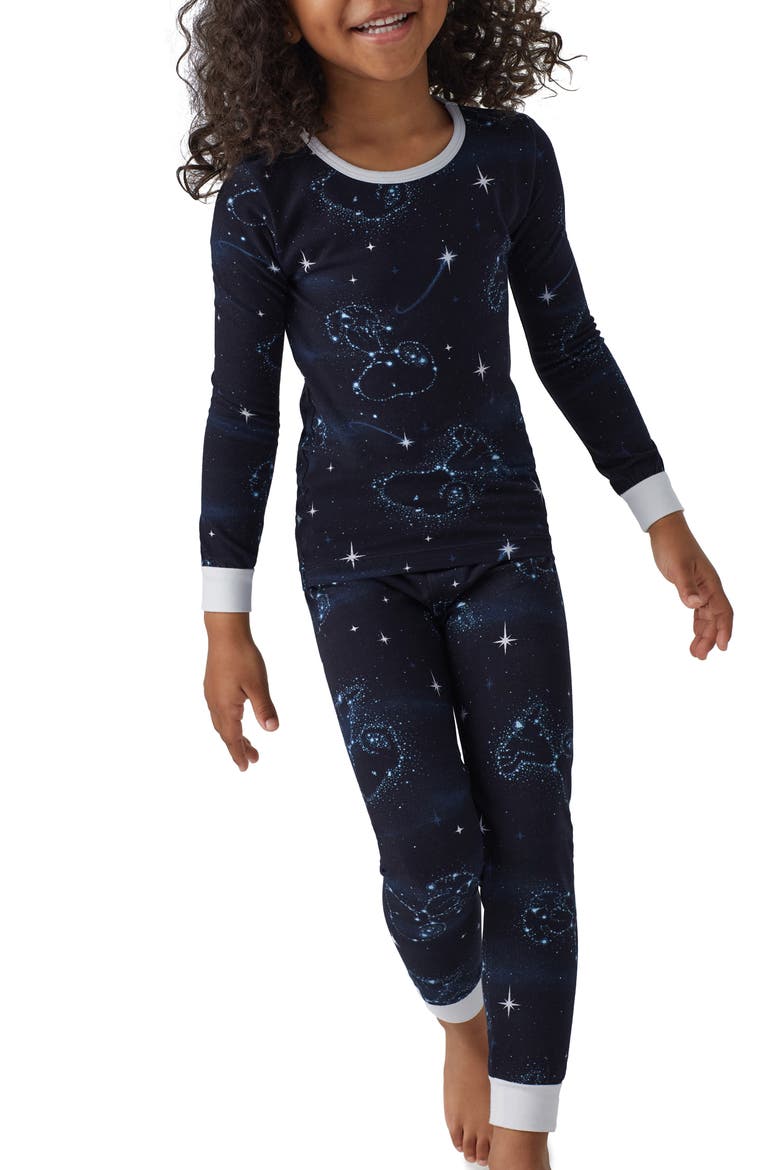 Kids' x Peanuts® Print Fitted Organic Cotton Jersey Two-Piece Pajamas, Alternate, color, CELESTIAL SNOOPY