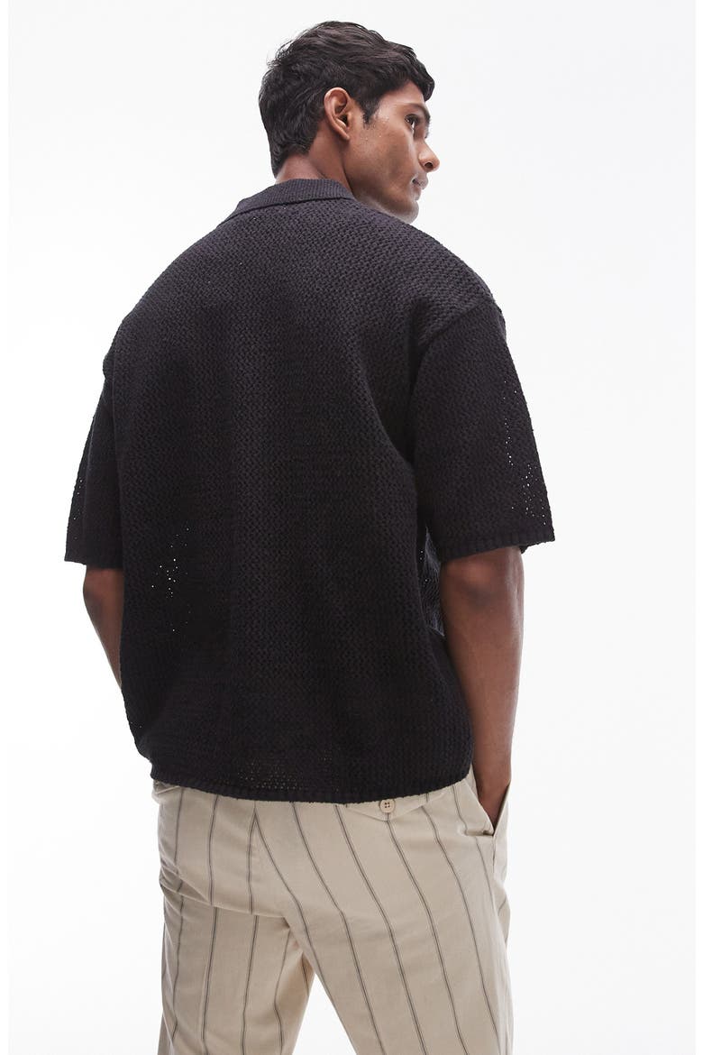 Short Sleeve Knit Button-Up Shirt, Alternate, color, BLACK