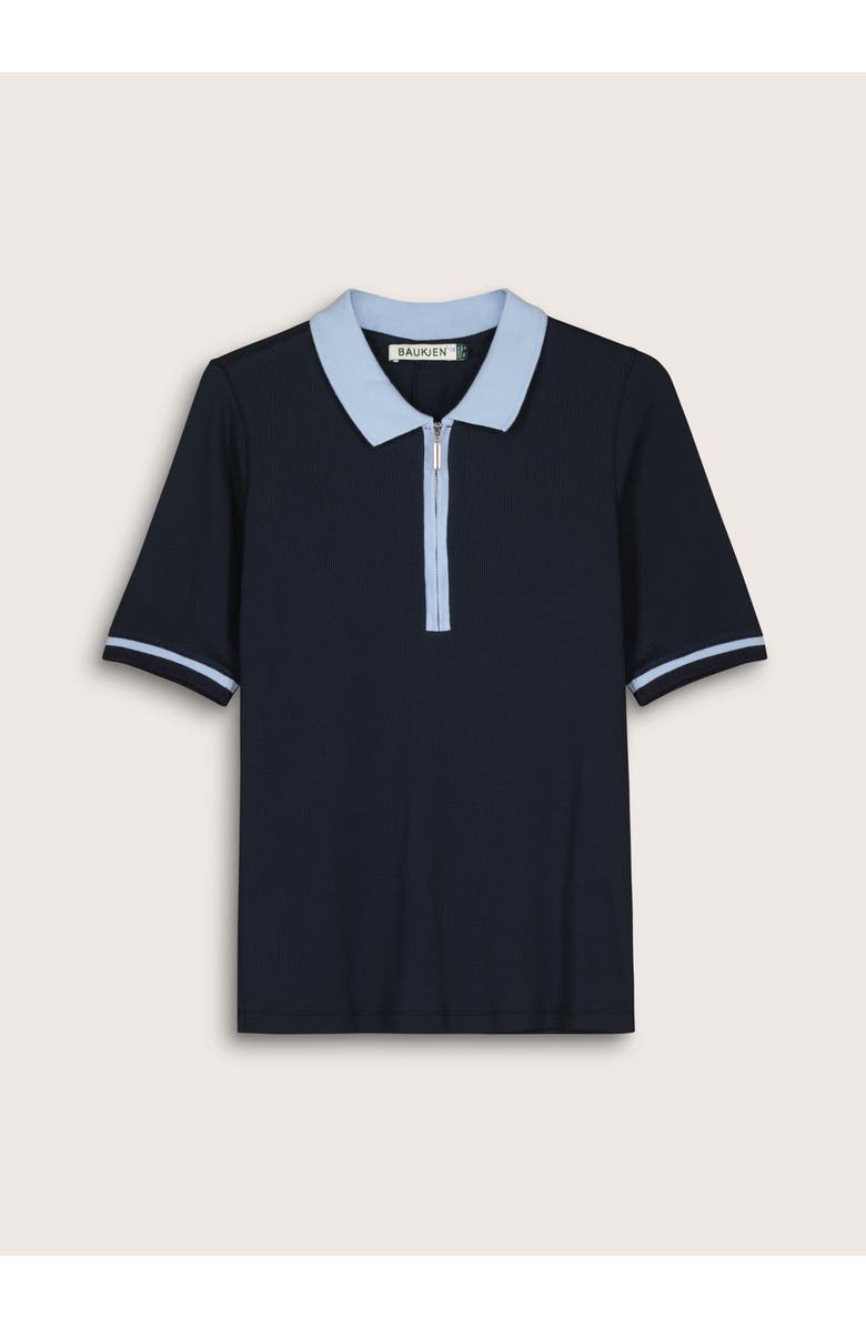 Baukjen Lydia Cotton Rib Zip Collar Top, Alternate, color, Navy & Ice Blue