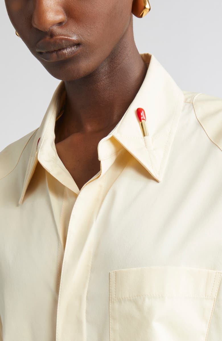 Bottega Veneta Match Detail Cotton & Silk Button-Up Shirt, Alternate, color, 7098 Parchment