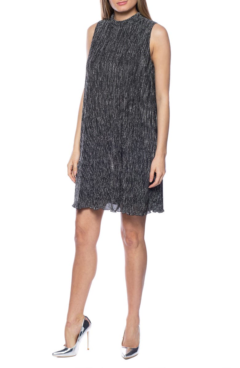 Marina Metallic Mock Neck Shift Dress, Main, color, Sil