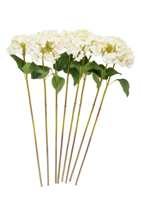 Set of Eight White Hydrangea Artificial Flowers