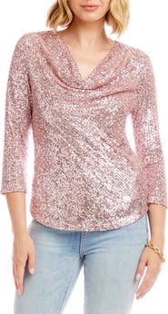 Karen Kane Sequin Drape Neck Top