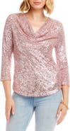 Karen Kane Sequin Drape Neck Top