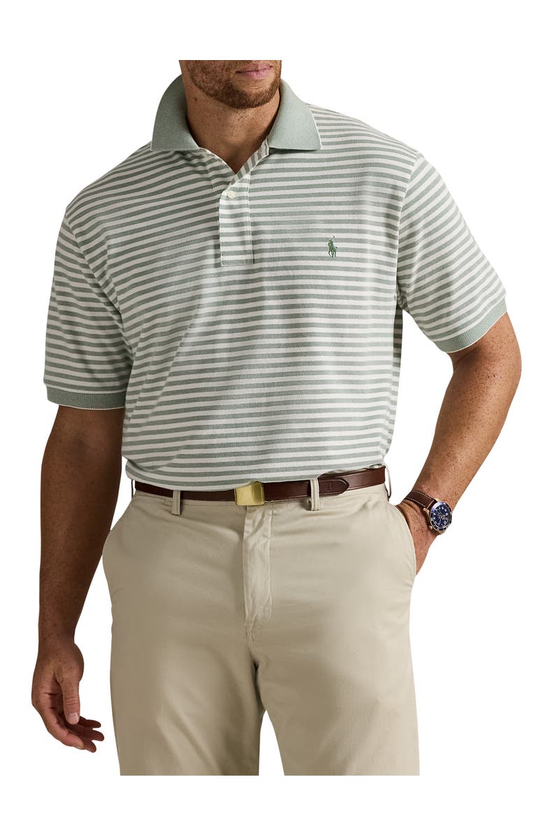 Polo Ralph Lauren Big & Tall Striped Oxford Mesh Polo Shirt, Main, color, Green Fatigue Nd Wht
