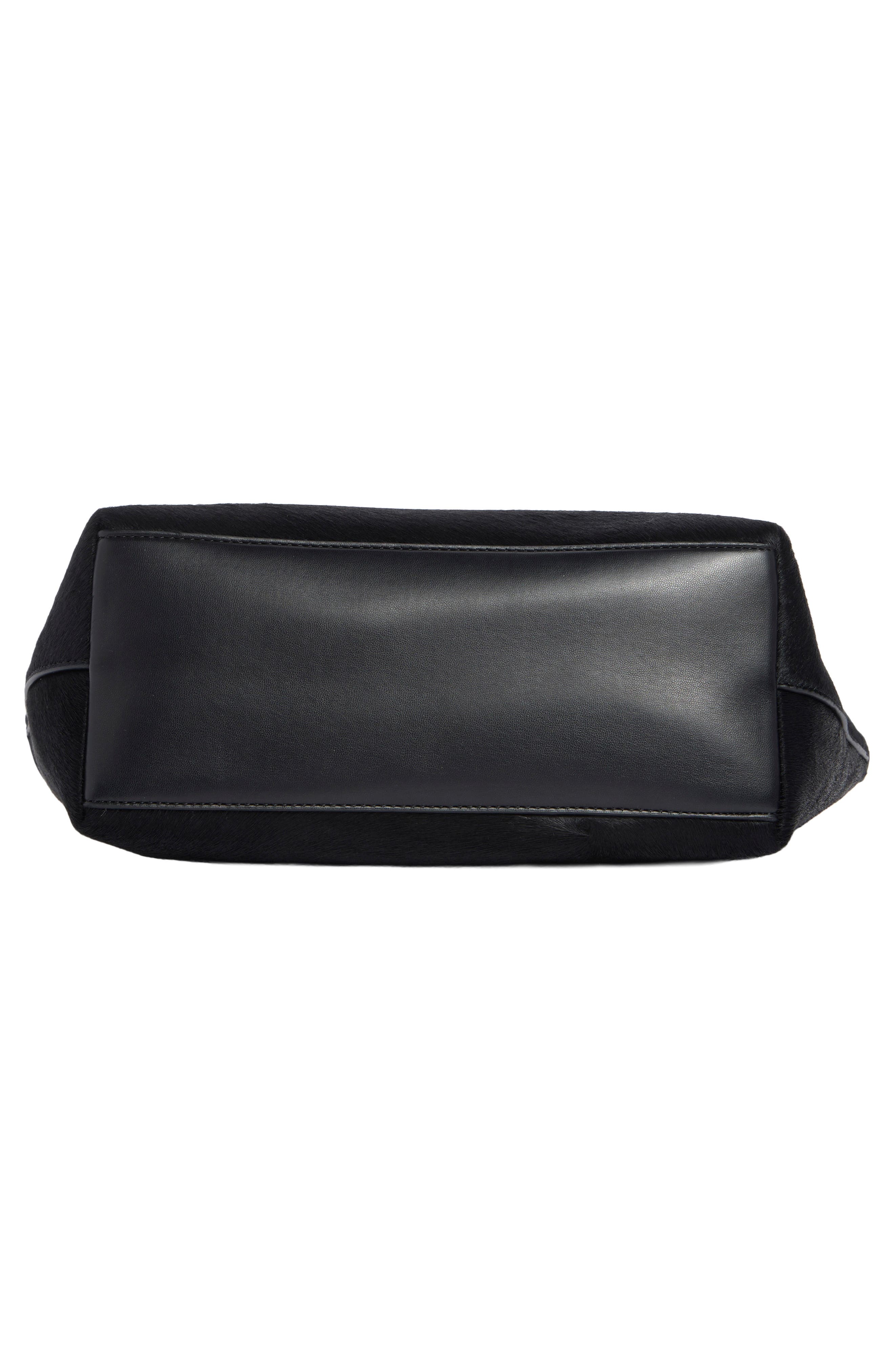 Small Jitney Chain Leather & Calf Hair Tote, Alternate, color, BLACK