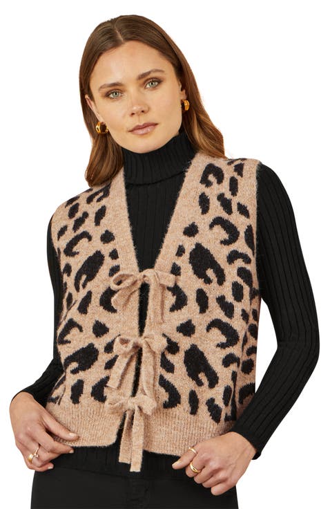 Knitted Cheetah Print Tie Waistcoat